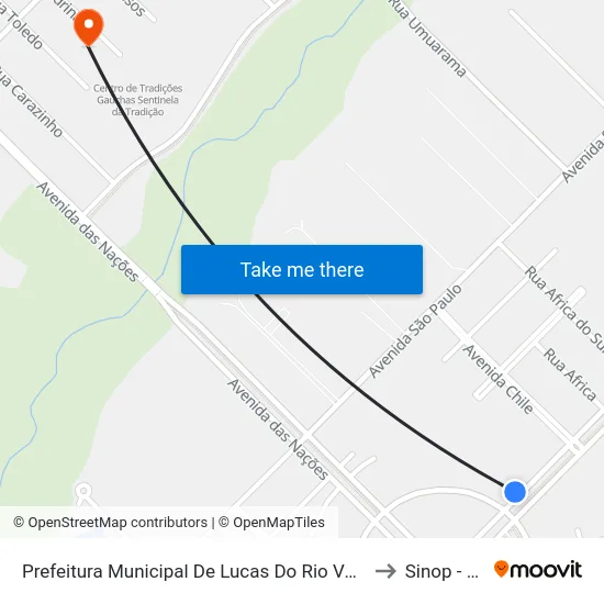 Prefeitura Municipal De Lucas Do Rio Verde to Sinop - Mt map