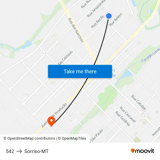 542 to Sorriso-MT map