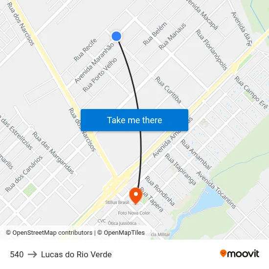 540 to Lucas do Rio Verde map