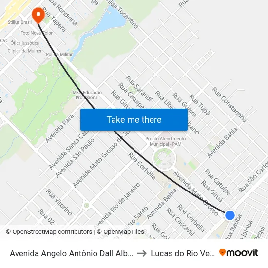 Avenida Angelo Antônio Dall Alba, 59 to Lucas do Rio Verde map