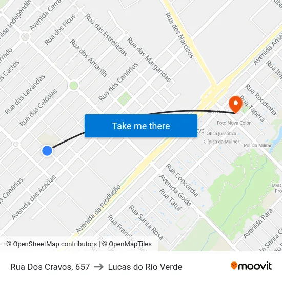 Rua Dos Cravos, 657 to Lucas do Rio Verde map