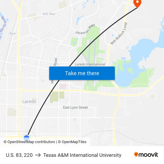 U.S. 83, 220 to Texas A&M International University map