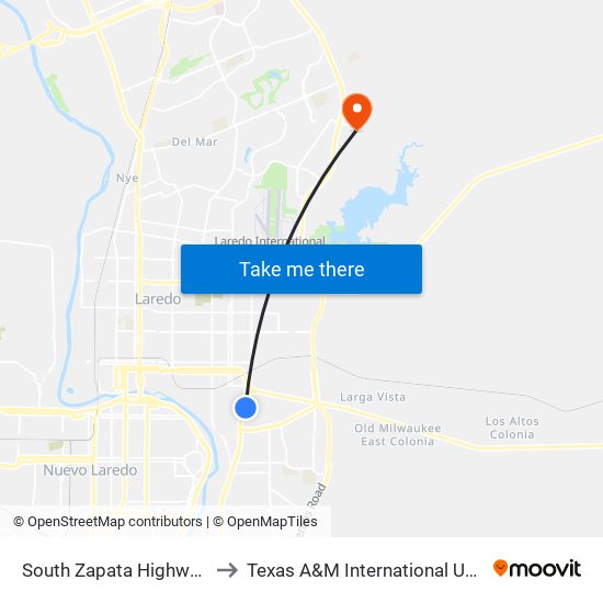 South Zapata Highway, 206 to Texas A&M International University map