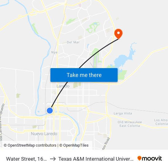 Water Street, 1600 to Texas A&M International University map