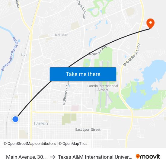 Main Avenue, 3083 to Texas A&M International University map