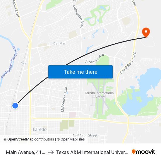 Main Avenue, 4110 to Texas A&M International University map