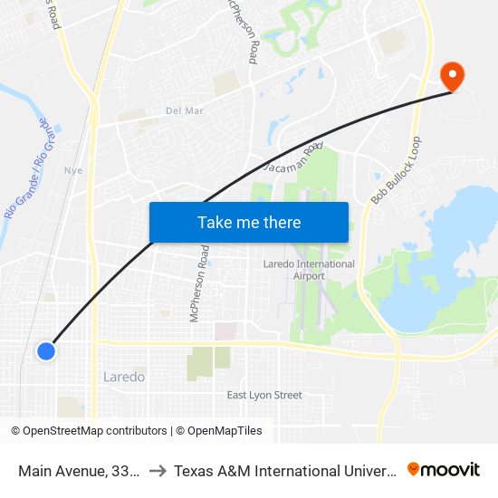 Main Avenue, 3304 to Texas A&M International University map