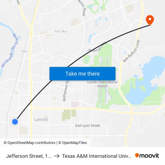 Jefferson Street, 1679 to Texas A&M International University map