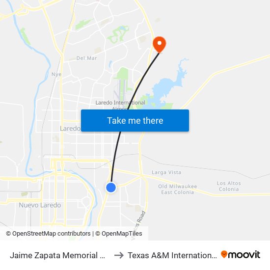 Jaime Zapata Memorial Highway, 2701 to Texas A&M International University map