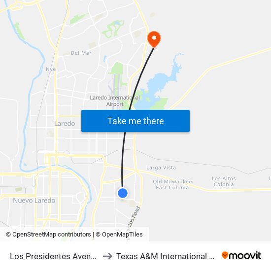 Los Presidentes Avenue, 1765 to Texas A&M International University map