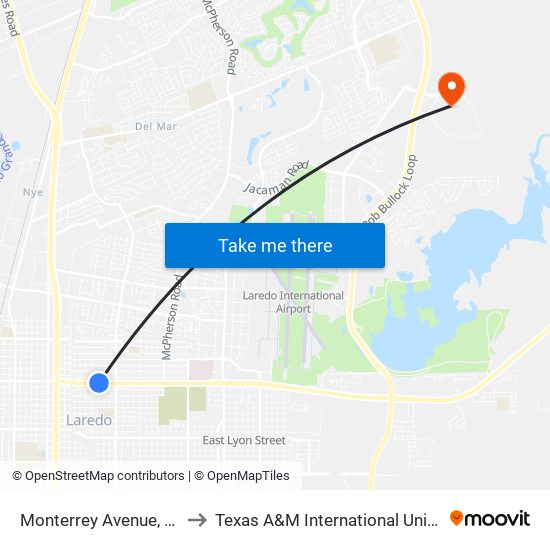 Monterrey Avenue, 3813 to Texas A&M International University map