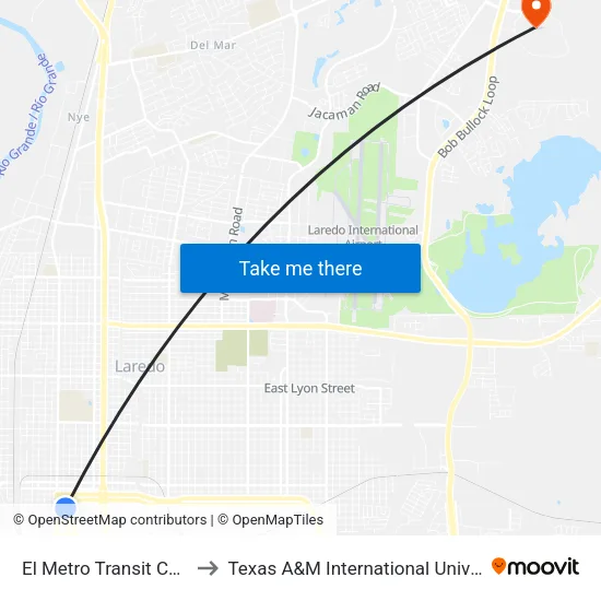 El Metro Transit Center to Texas A&M International University map