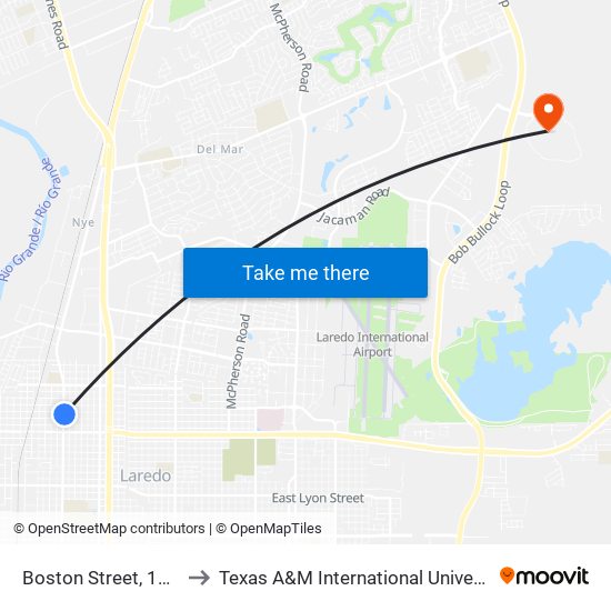 Boston Street, 1501 to Texas A&M International University map