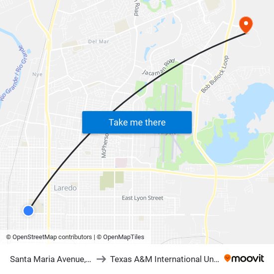 Santa Maria Avenue, 2020 to Texas A&M International University map