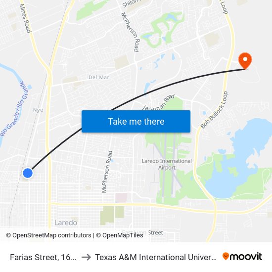 Farias Street, 1601 to Texas A&M International University map