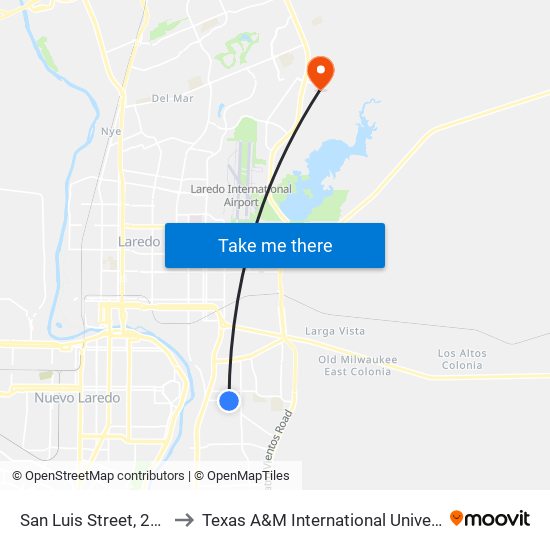 San Luis Street, 2909 to Texas A&M International University map