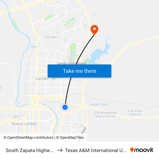 South Zapata Highway, 206 to Texas A&M International University map