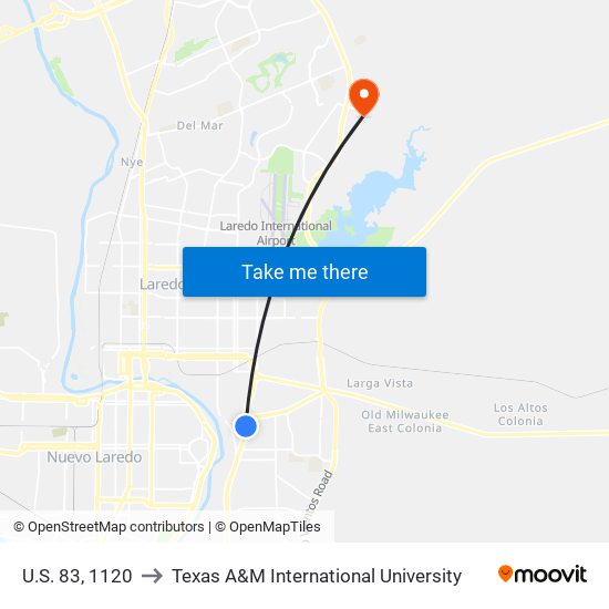 U.S. 83, 1120 to Texas A&M International University map