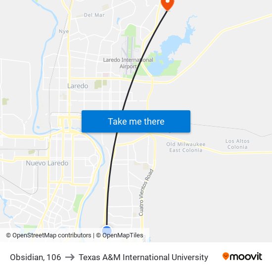 Obsidian, 106 to Texas A&M International University map