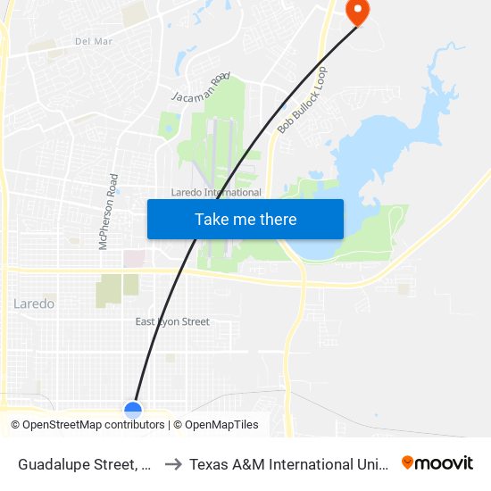 Guadalupe Street, 1801 to Texas A&M International University map