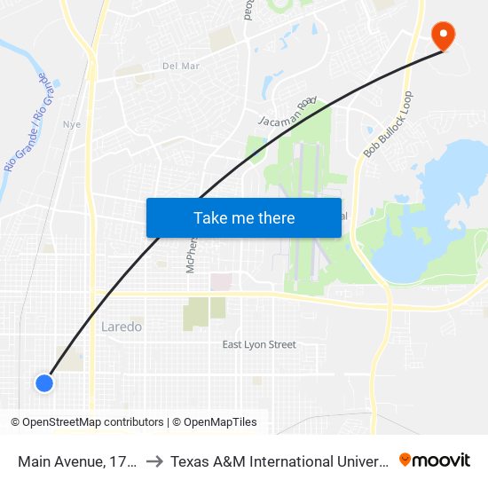 Main Avenue, 1701 to Texas A&M International University map