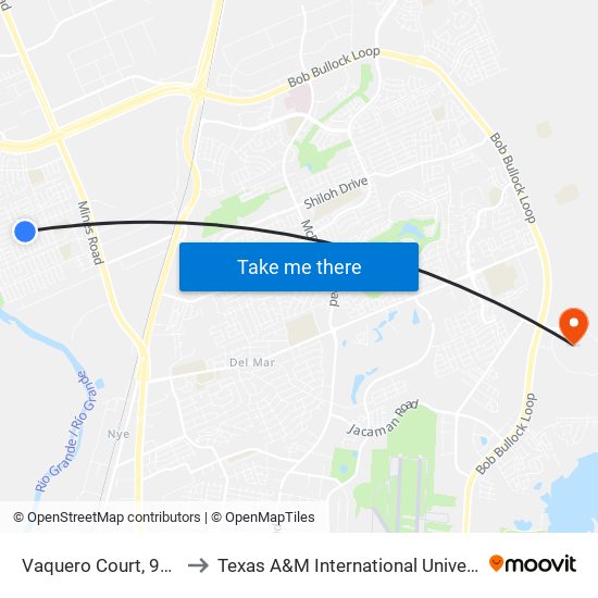 Vaquero Court, 9766 to Texas A&M International University map