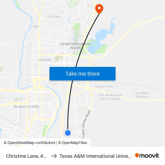 Christine Lane, 4501 to Texas A&M International University map