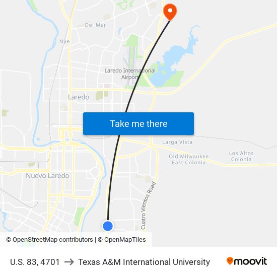 U.S. 83, 4701 to Texas A&M International University map