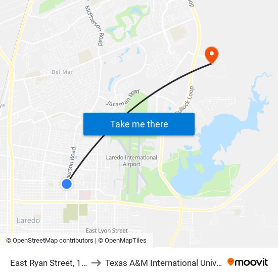 East Ryan Street, 1215 to Texas A&M International University map