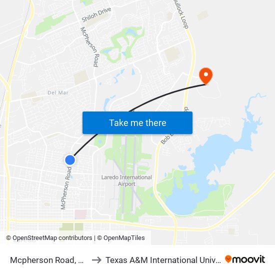 Mcpherson Road, 5505 to Texas A&M International University map