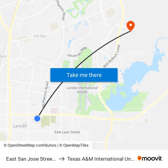 East San Jose Street, 902 to Texas A&M International University map