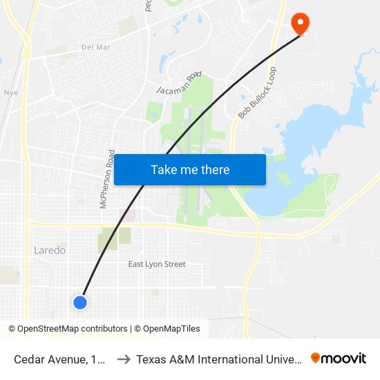 Cedar Avenue, 1915 to Texas A&M International University map