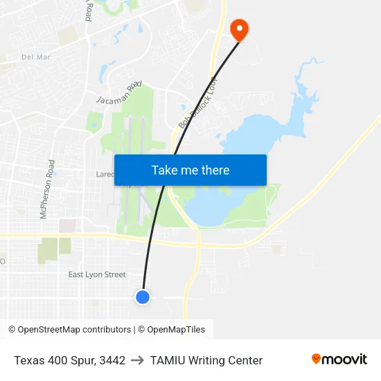 Texas 400 Spur, 3442 to TAMIU Writing Center map