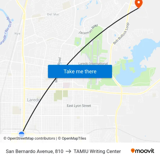 San Bernardo Avenue, 810 to TAMIU Writing Center map