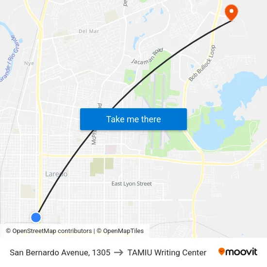 San Bernardo Avenue, 1305 to TAMIU Writing Center map