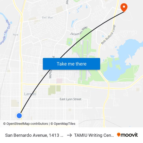 San Bernardo Avenue, 1413 1/2 to TAMIU Writing Center map