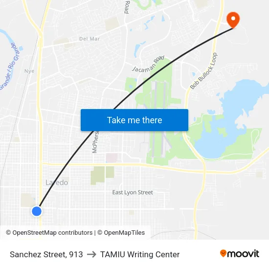 Sanchez Street, 913 to TAMIU Writing Center map