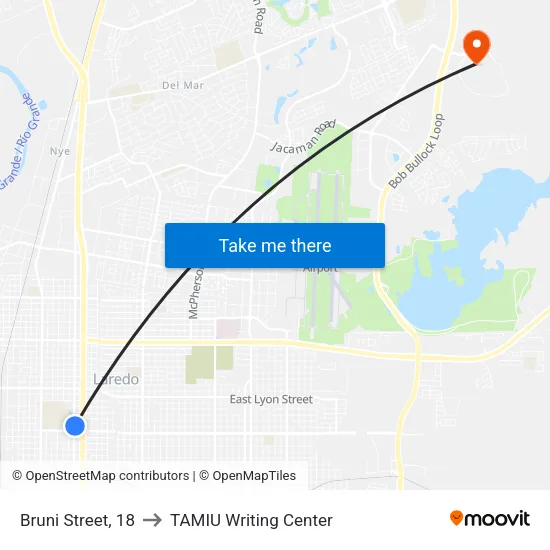 Bruni Street, 18 to TAMIU Writing Center map