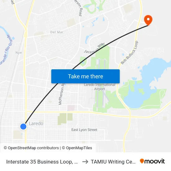 Interstate 35 Business Loop, 2677 to TAMIU Writing Center map