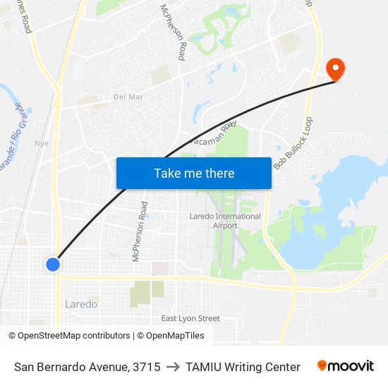 San Bernardo Avenue, 3715 to TAMIU Writing Center map