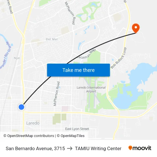 San Bernardo Avenue, 3715 to TAMIU Writing Center map