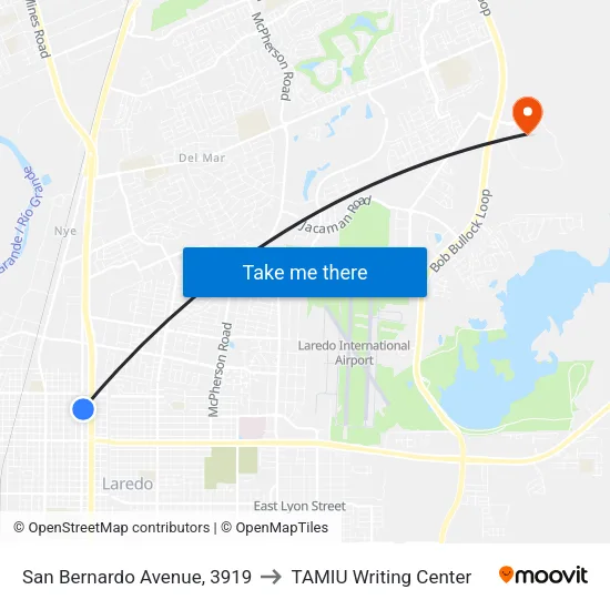 San Bernardo Avenue, 3919 to TAMIU Writing Center map