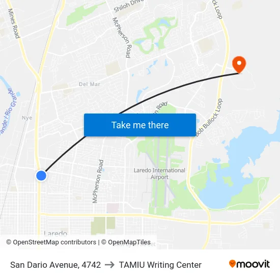 San Dario Avenue, 4742 to TAMIU Writing Center map