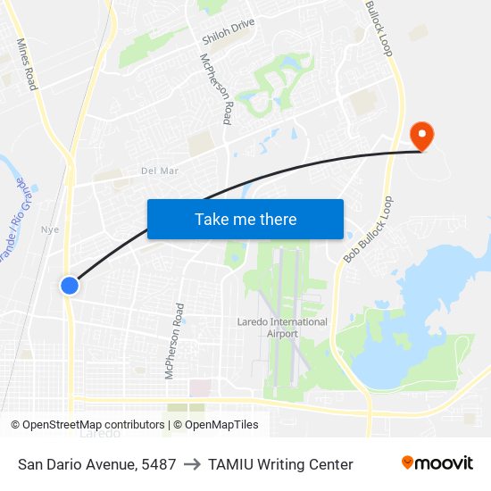San Dario Avenue, 5487 to TAMIU Writing Center map