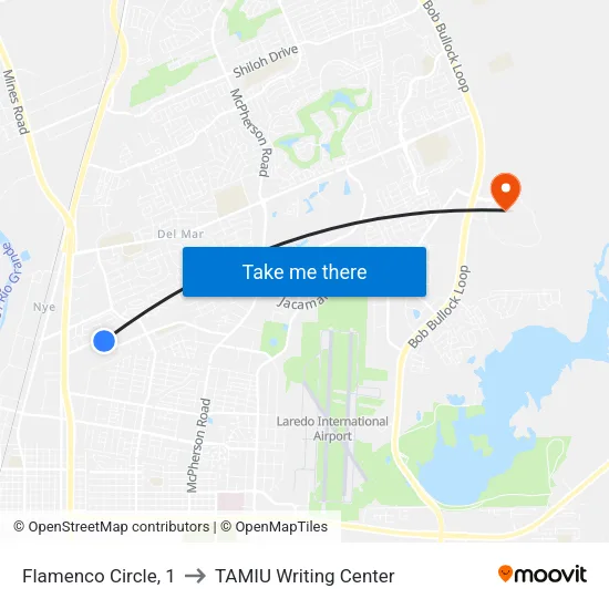 Flamenco Circle, 1 to TAMIU Writing Center map