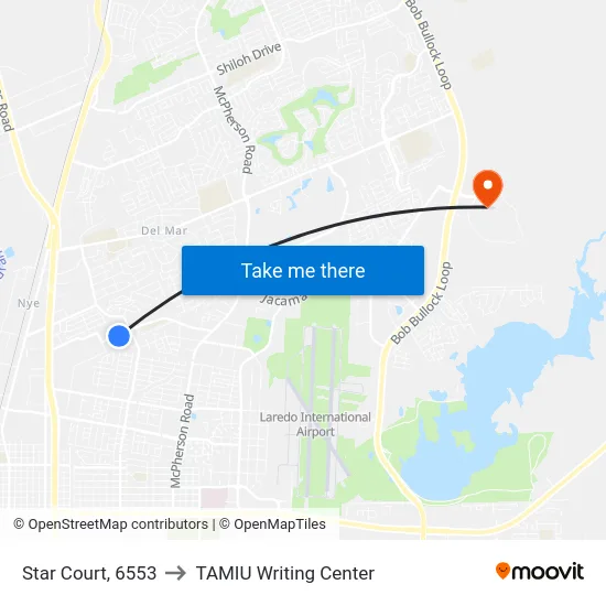 Star Court, 6553 to TAMIU Writing Center map