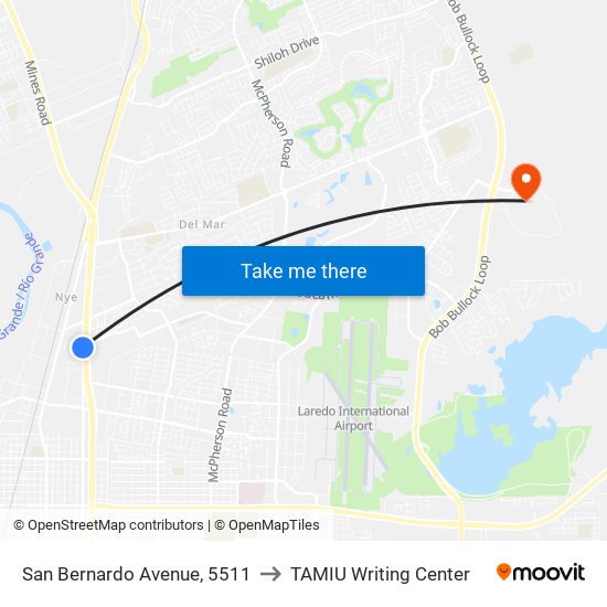 San Bernardo Avenue, 5511 to TAMIU Writing Center map