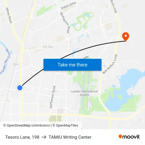 Tesoro Lane, 198 to TAMIU Writing Center map