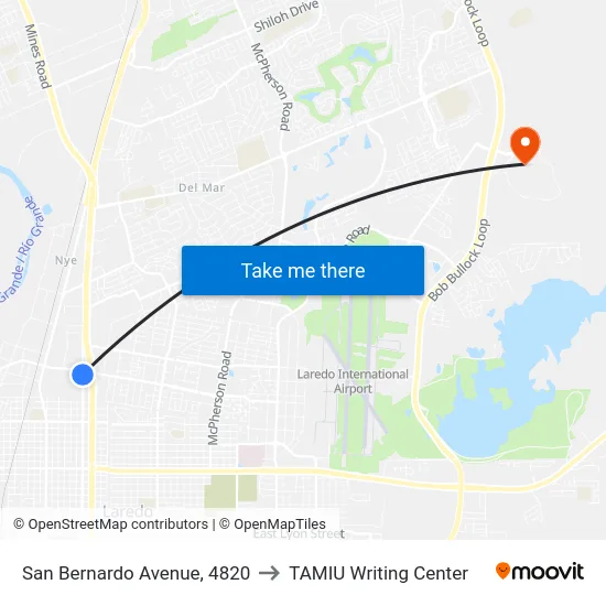 San Bernardo Avenue, 4820 to TAMIU Writing Center map