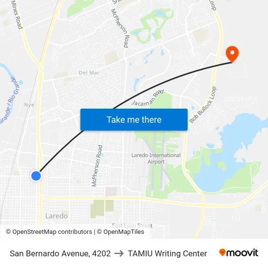 San Bernardo Avenue, 4202 to TAMIU Writing Center map